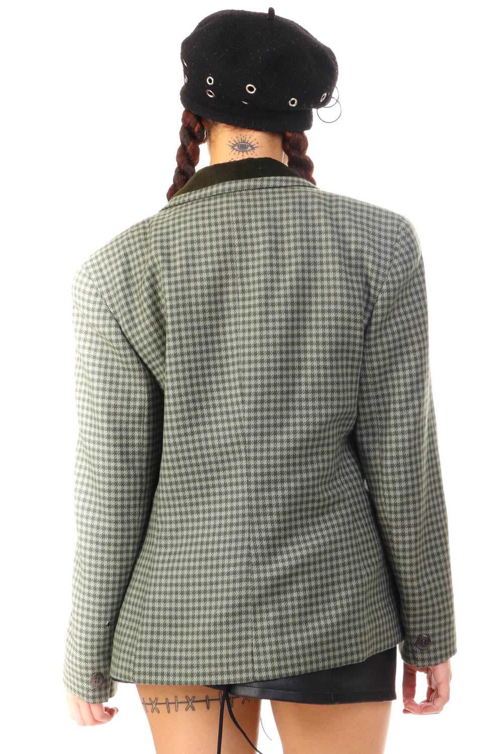 Vintage 90's Green Houndstooth Cropped Blazer - S… - image 5