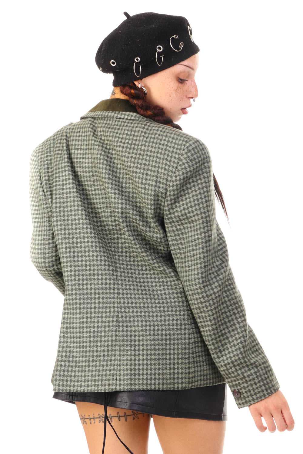 Vintage 90's Green Houndstooth Cropped Blazer - S… - image 6