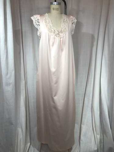 Vintage 70s Baby Pink Lace Long Nightgown