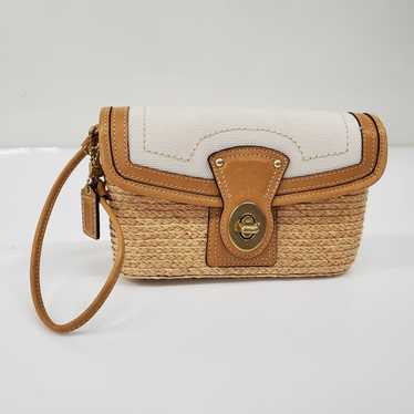 Vintage Coach Woven Natural Straw, Canvas, Leather