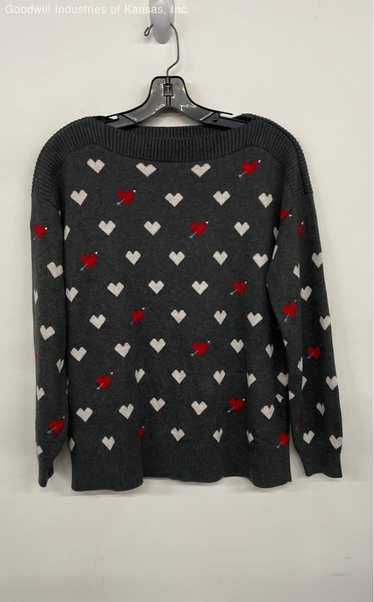 LOFT Gray Boatneck Heart Long Sleeve Sweater - Siz