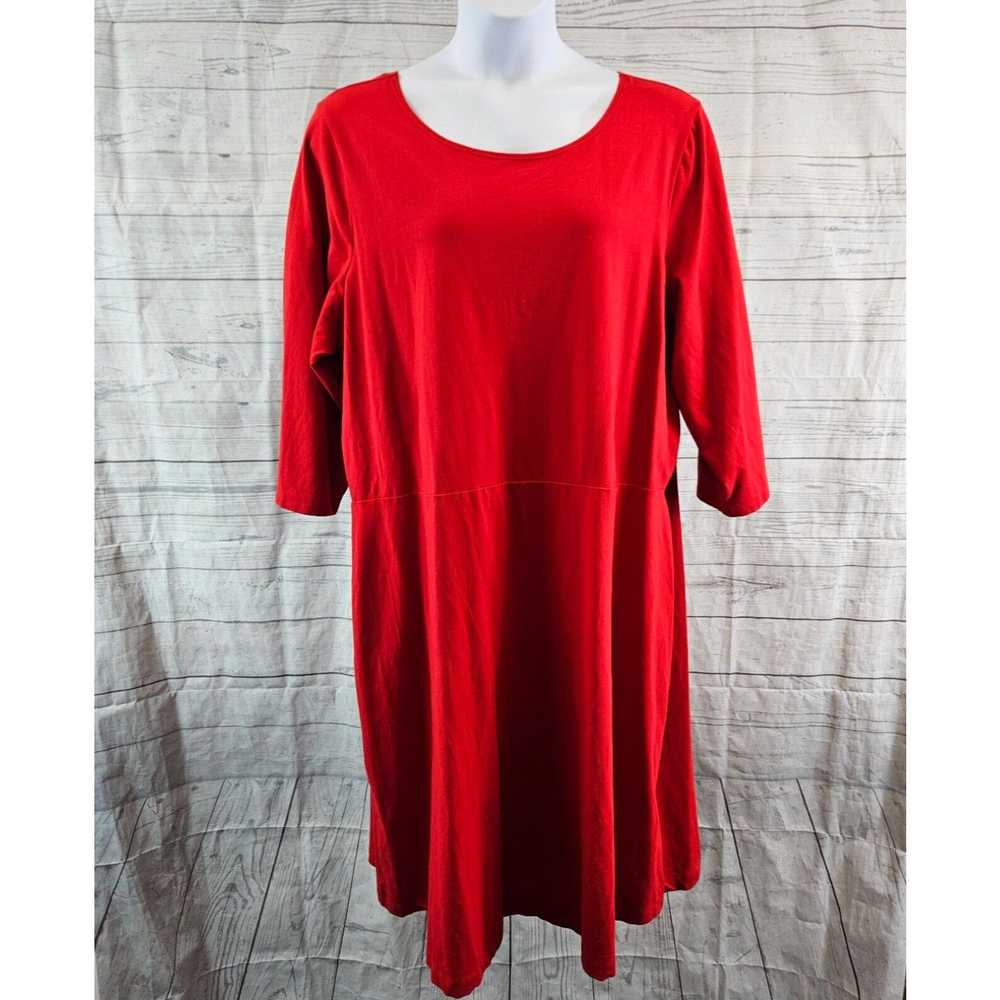 Old Navy Old Navy Womens Dress Sz 4X Solid Red 3/… - image 1