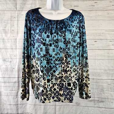 Vintage Chicos Womens Top Sz Medium Blue Black Bu… - image 1