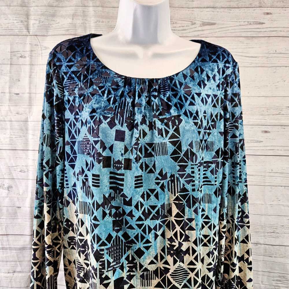 Vintage Chicos Womens Top Sz Medium Blue Black Bu… - image 2