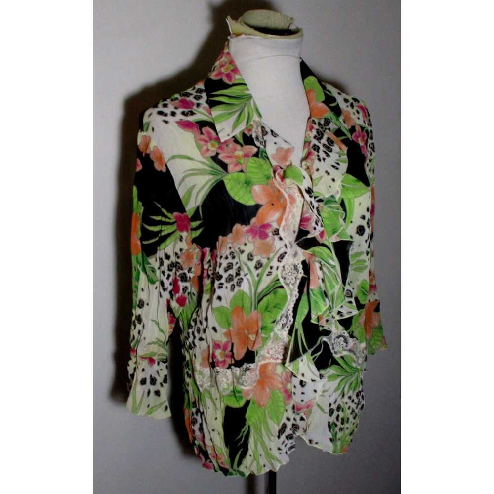 Vintage Women's MILANO Pea Crinkly Ruffled Blouse… - image 1