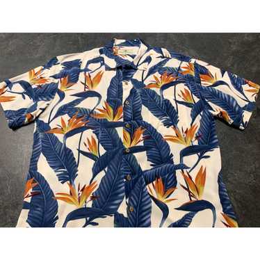 Vintage Mens Blue Island Shores Hawaiian Shirt Fl… - image 1