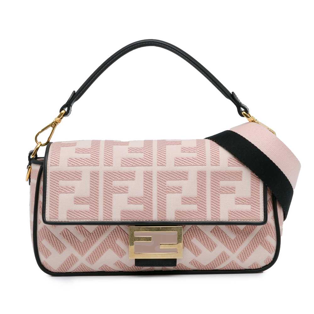 Pink Fendi Zucca Embroidered Baguette Satchel - image 1