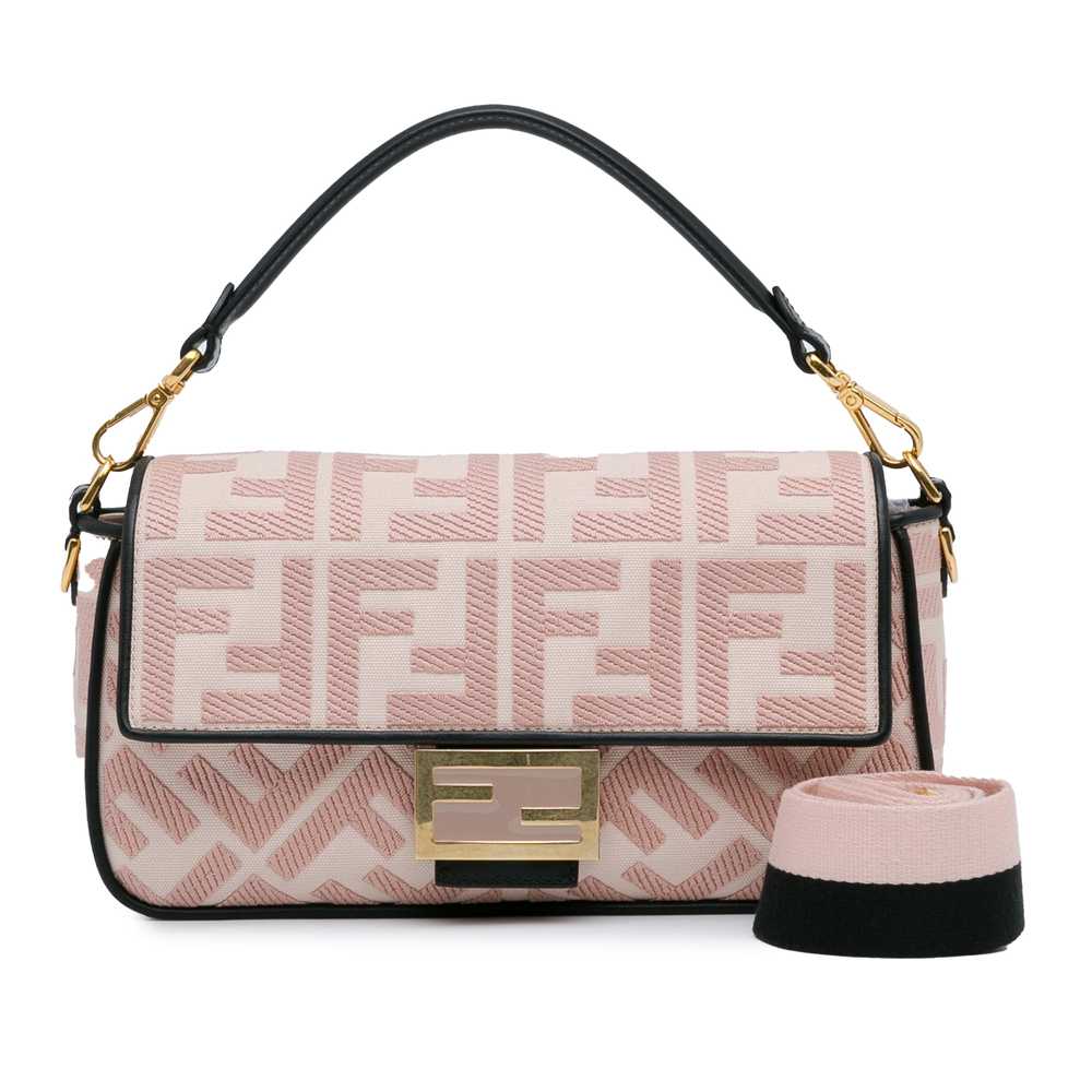 Pink Fendi Zucca Embroidered Baguette Satchel - image 9