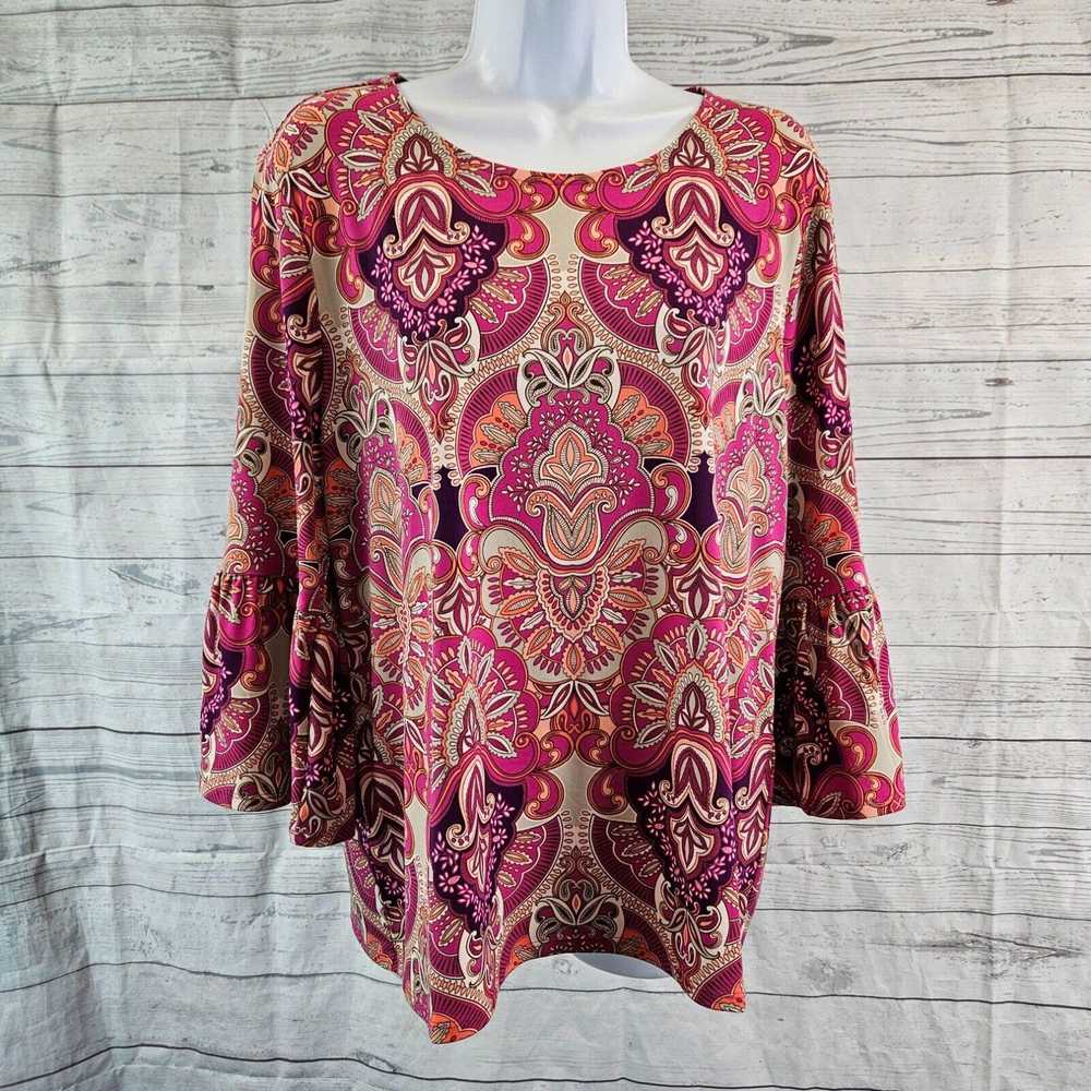 Vintage Chicos Womens Medallion 3/4 Bell Sleeve T… - image 1