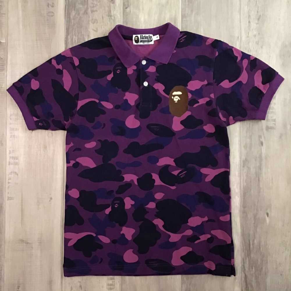 Bape BAPE Purple camo APE HEAD LOGO polo shirt a … - image 1