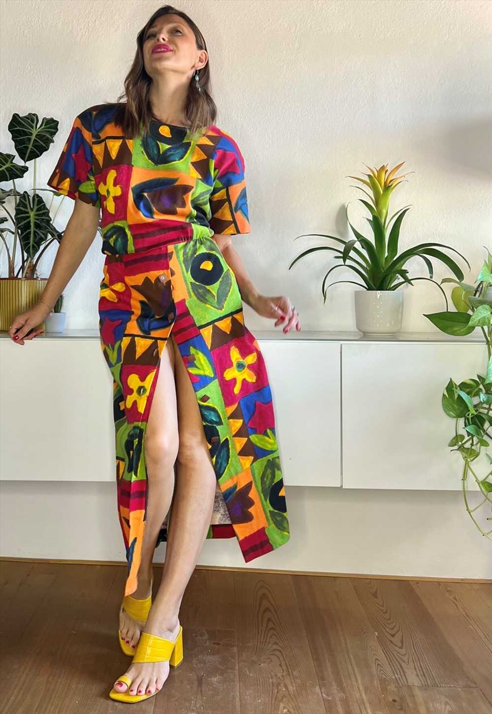 1980's vintage rainbow coloured floral maxi dress - image 1