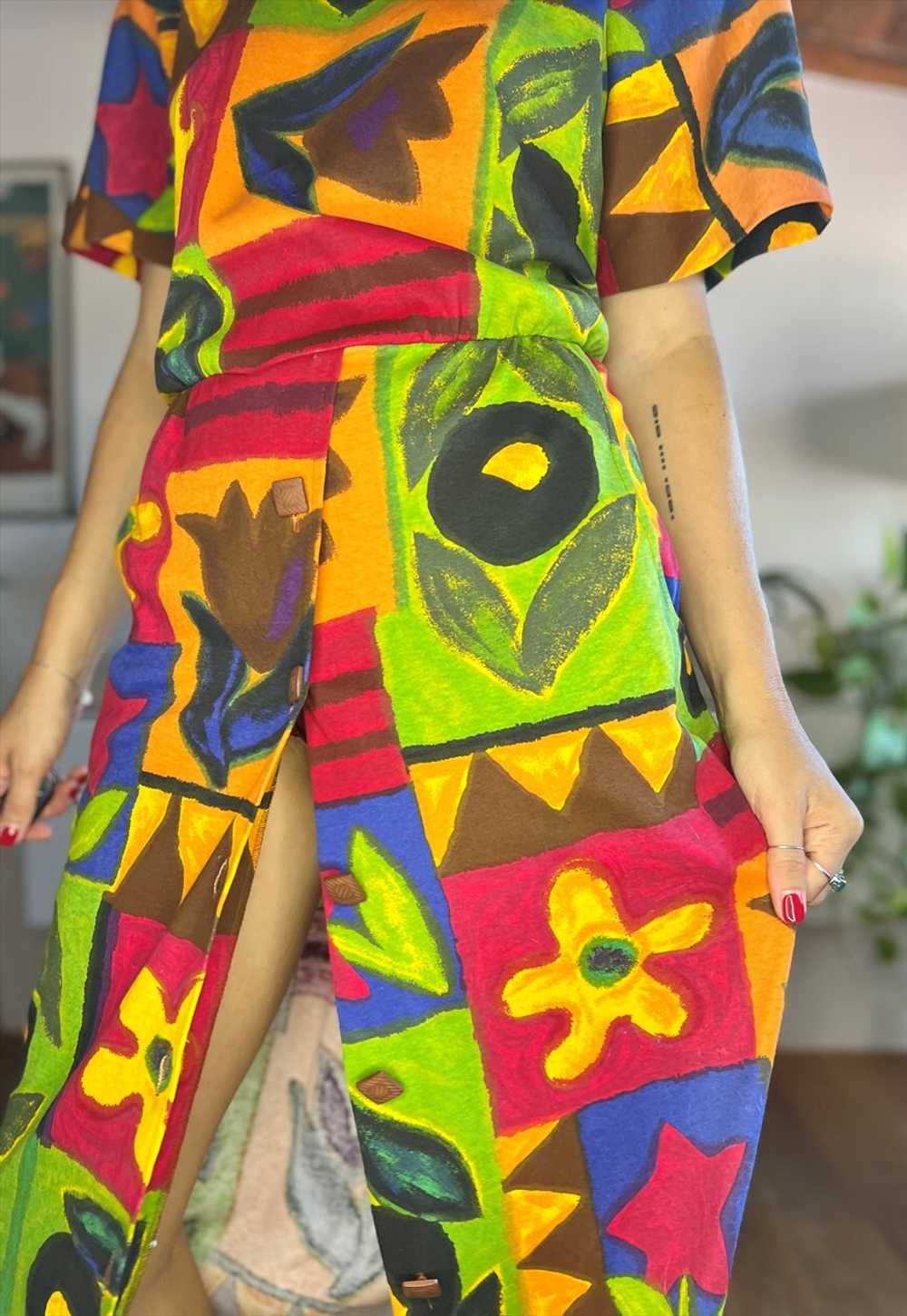 1980's vintage rainbow coloured floral maxi dress - image 3