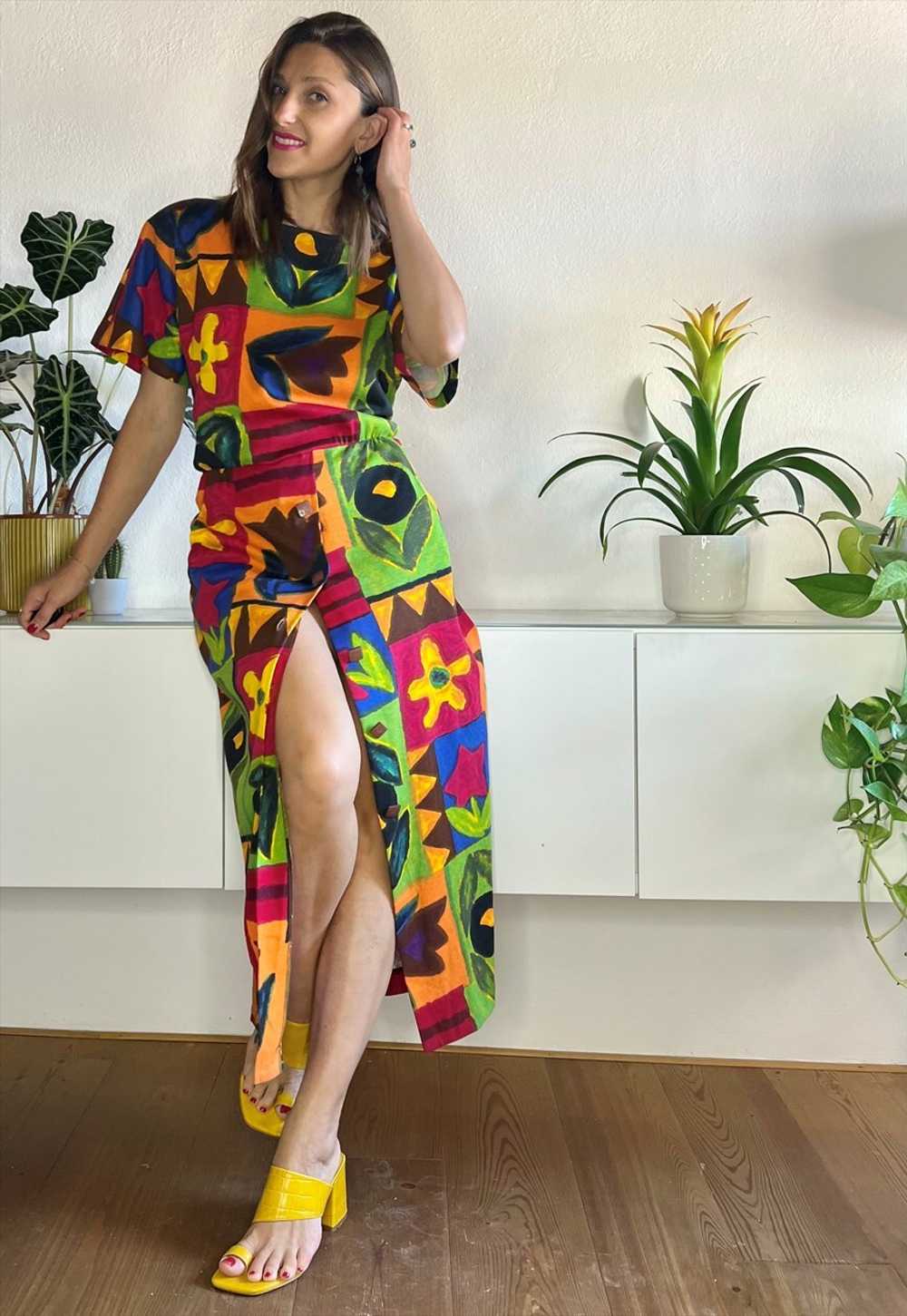 1980's vintage rainbow coloured floral maxi dress - image 4