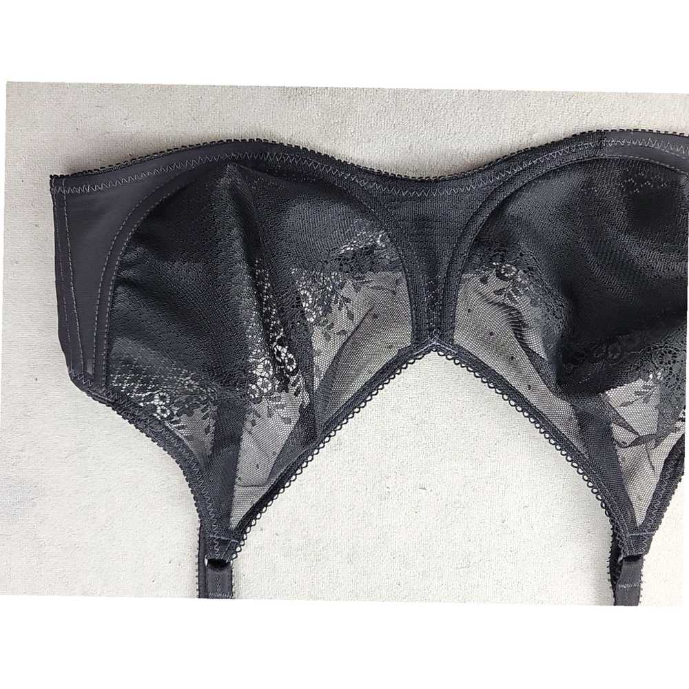 Vintage Black Floral Lace Unlined Sheer Underwire… - image 3