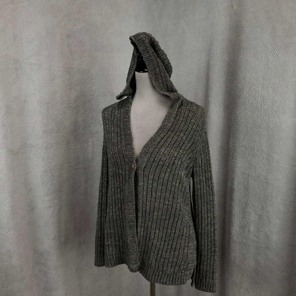 Vintage Women's Small Gray Open Knit Hooded Cardi… - image 1