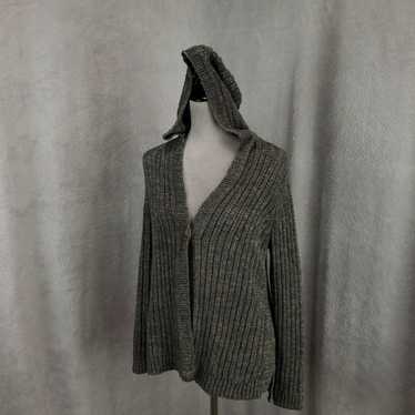 Vintage Women's Small Gray Open Knit Hooded Cardi… - image 1