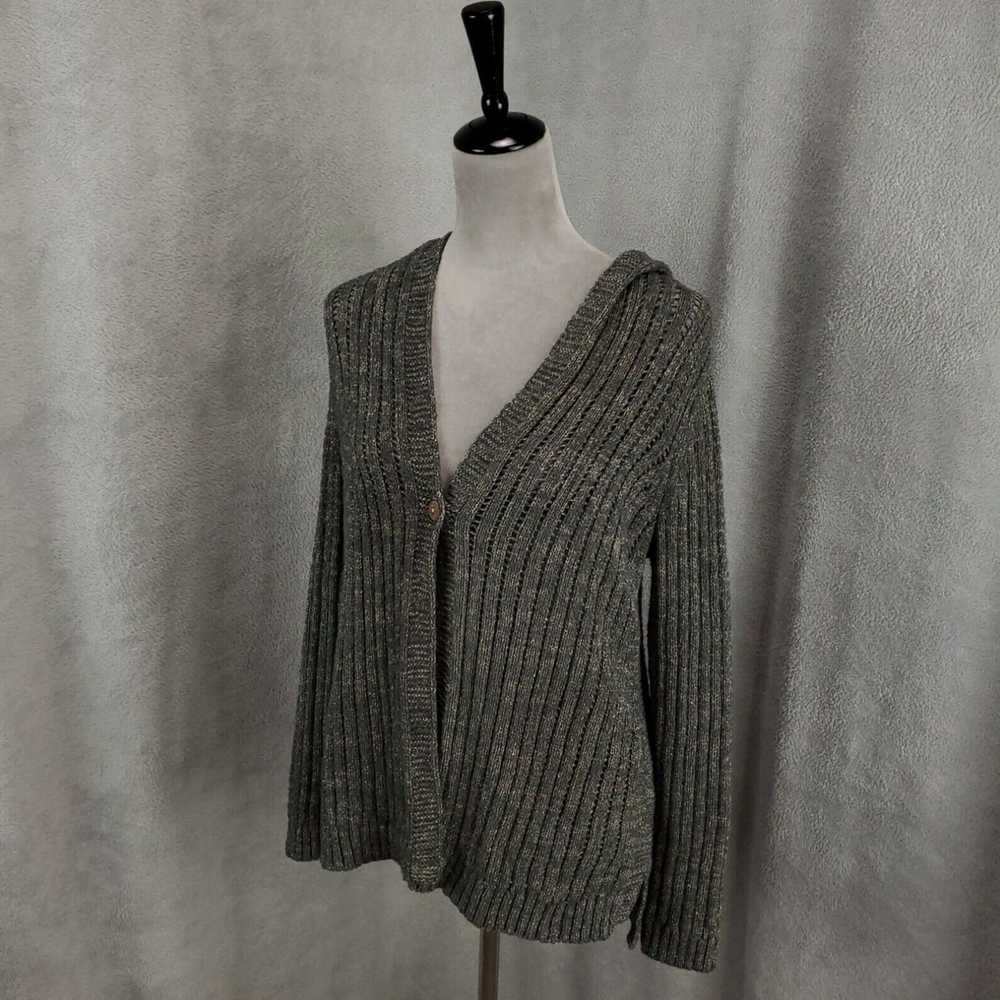 Vintage Women's Small Gray Open Knit Hooded Cardi… - image 2