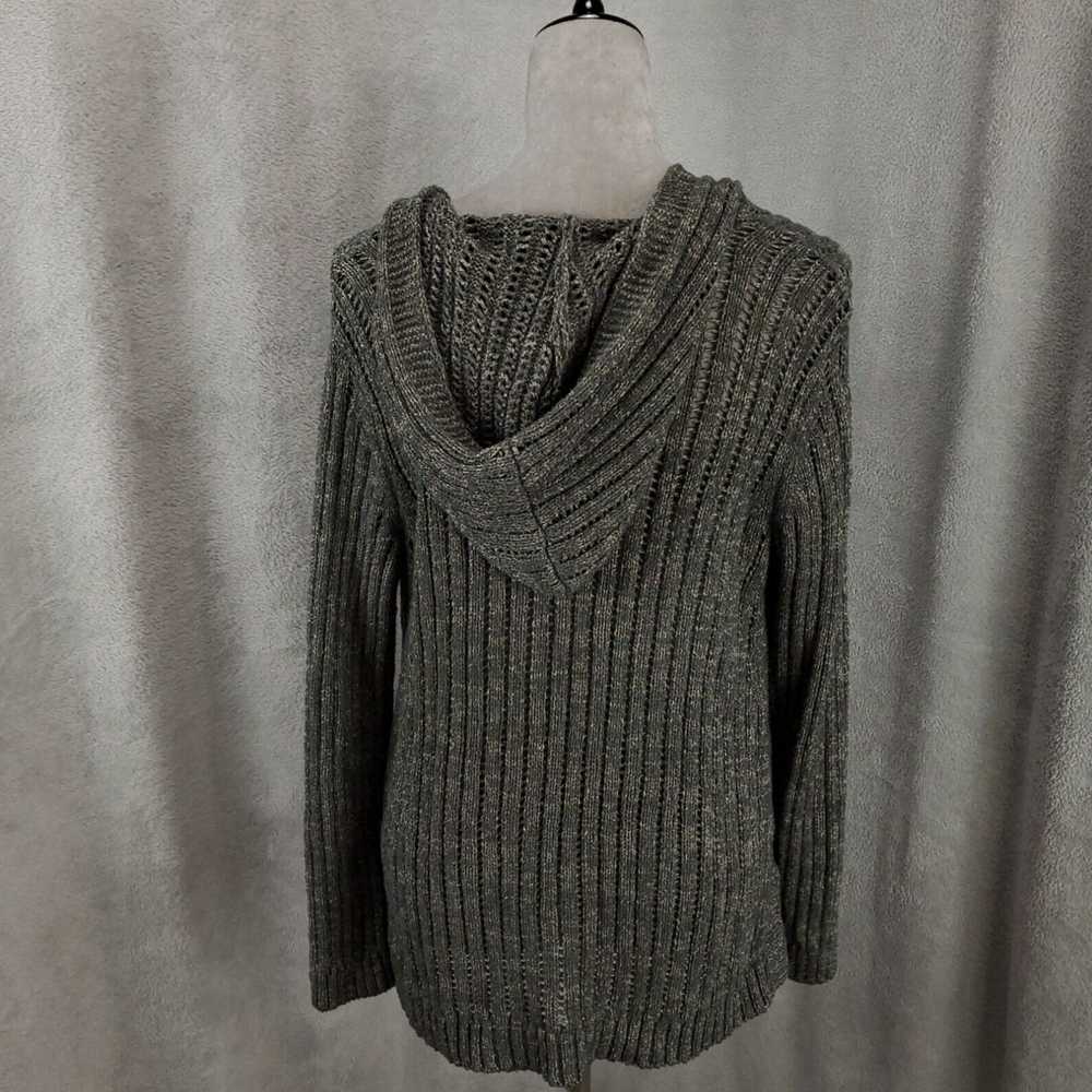 Vintage Women's Small Gray Open Knit Hooded Cardi… - image 4