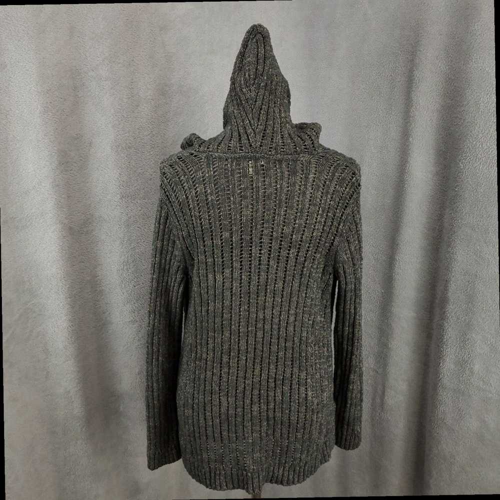 Vintage Women's Small Gray Open Knit Hooded Cardi… - image 5