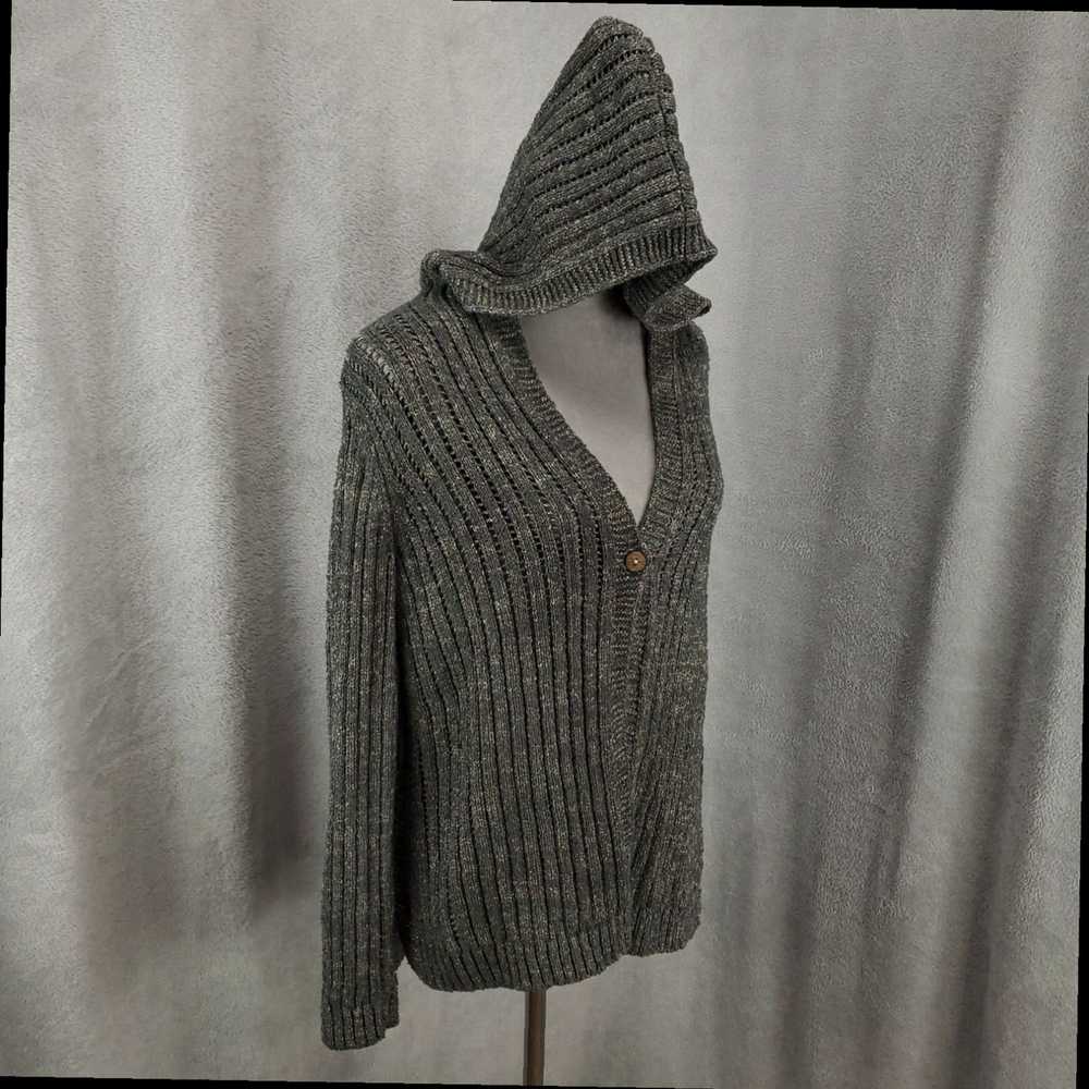 Vintage Women's Small Gray Open Knit Hooded Cardi… - image 6