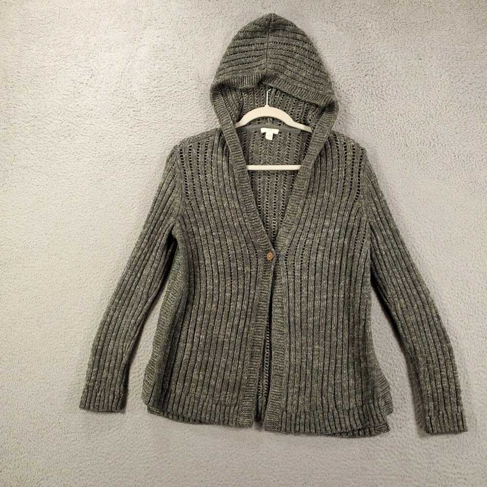 Vintage Women's Small Gray Open Knit Hooded Cardi… - image 7