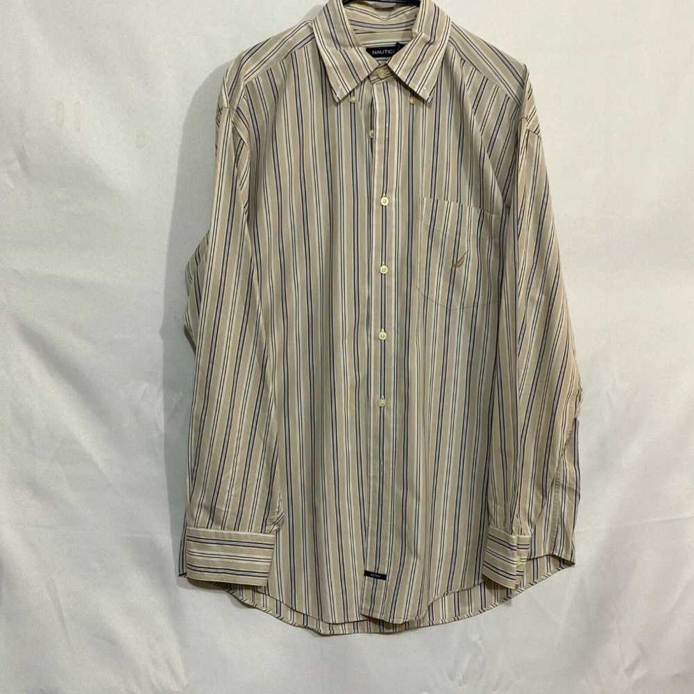 Nautica Ivory Striped Sanded Poplin Fabric Mens L… - image 1