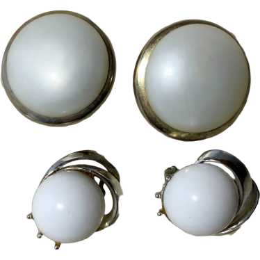 Lovely White Button Clip On Earrings Coro & Charel