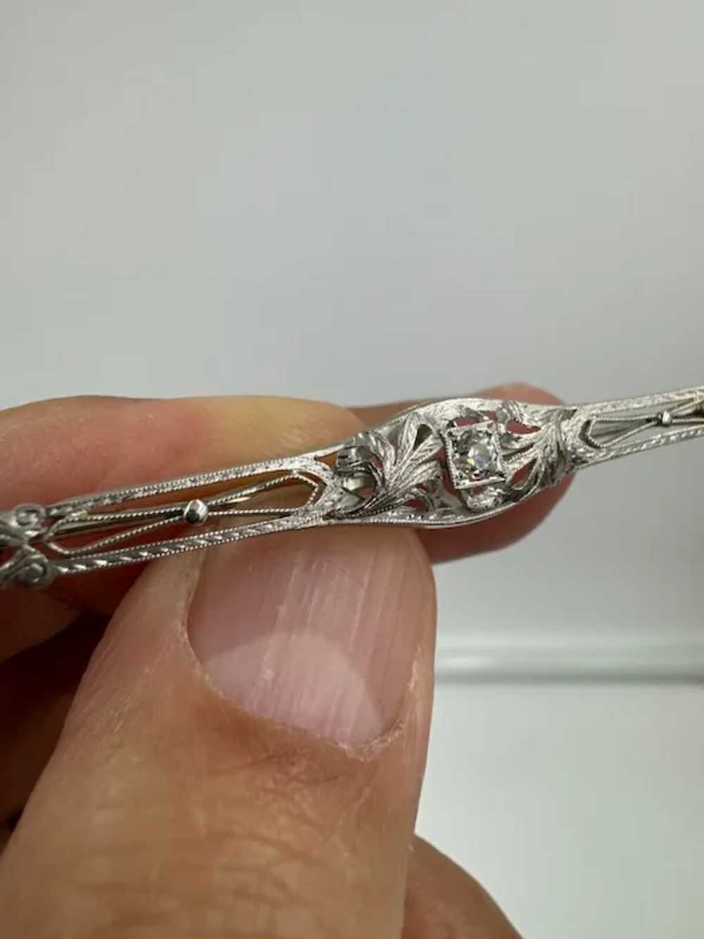 Antique 14k white gold Old European Diamond Brooc… - image 3