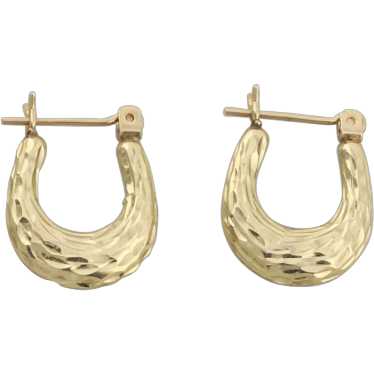 14k Yellow Gold Textured Hammered Hoop Earrings 5… - image 1