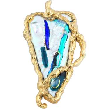 Large Costume Jewelry Blue And Gilt Pendant - image 1