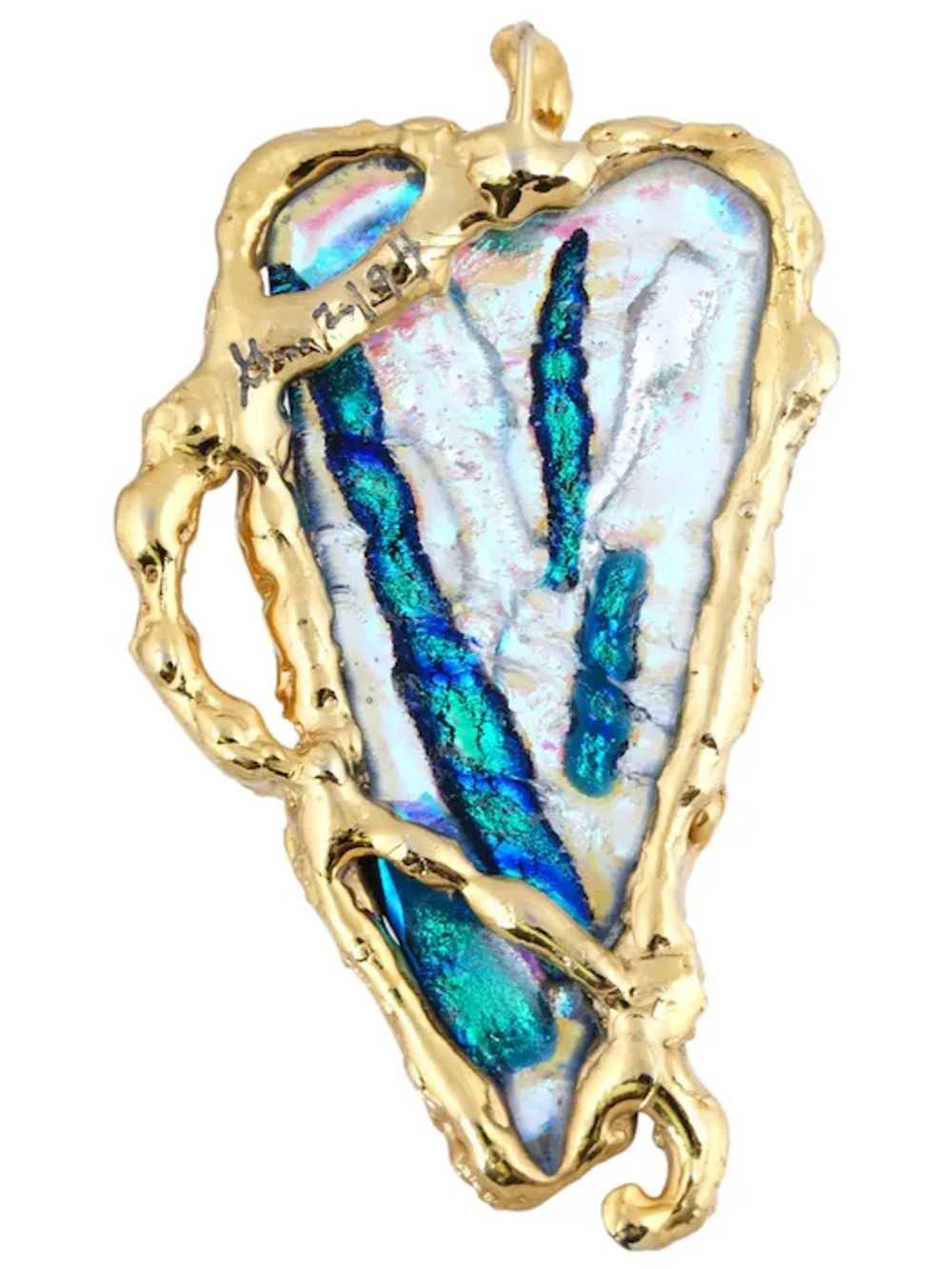 Large Costume Jewelry Blue And Gilt Pendant - image 2