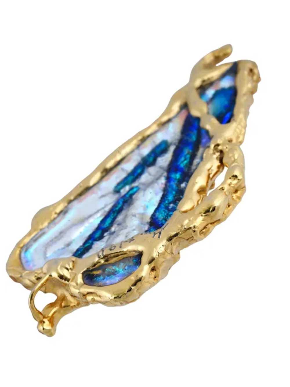 Large Costume Jewelry Blue And Gilt Pendant - image 3