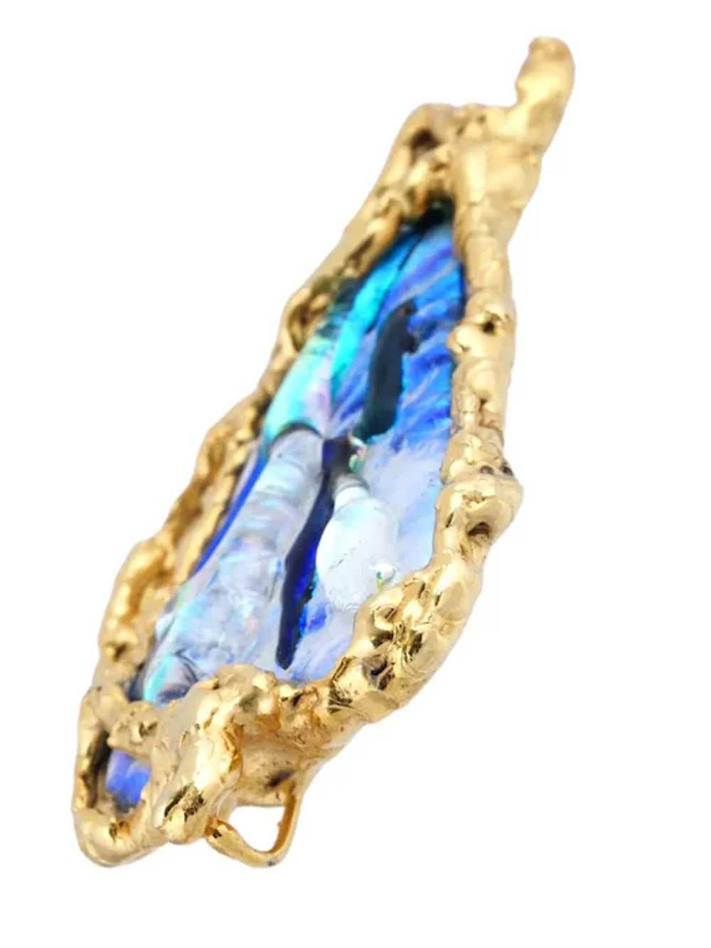 Large Costume Jewelry Blue And Gilt Pendant - image 4