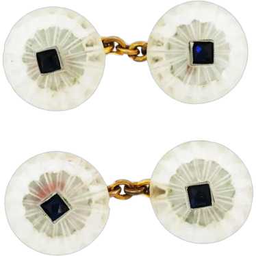 Vintage Crystal Gold Plated Cufflinks With Sapphir