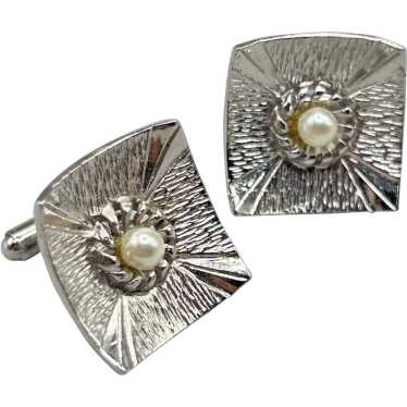 Vintage Sterling Silver & Faux Pearl Cufflinks 3/4