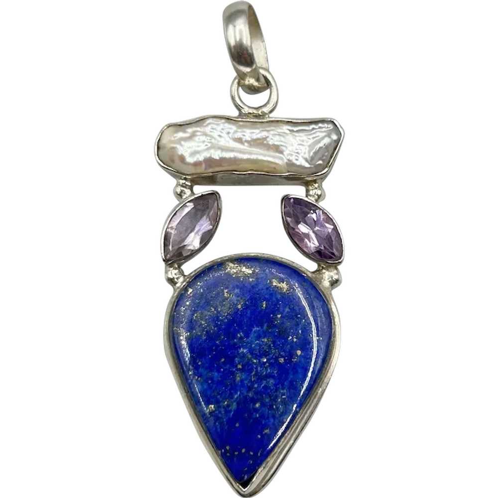 Teardrop Gemstone Pendant Lapis Lazuli Amethyst &… - image 1