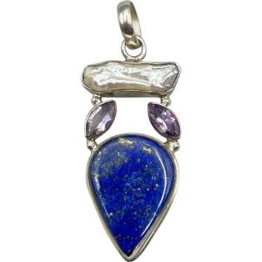 Teardrop Gemstone Pendant Lapis Lazuli Amethyst &… - image 1