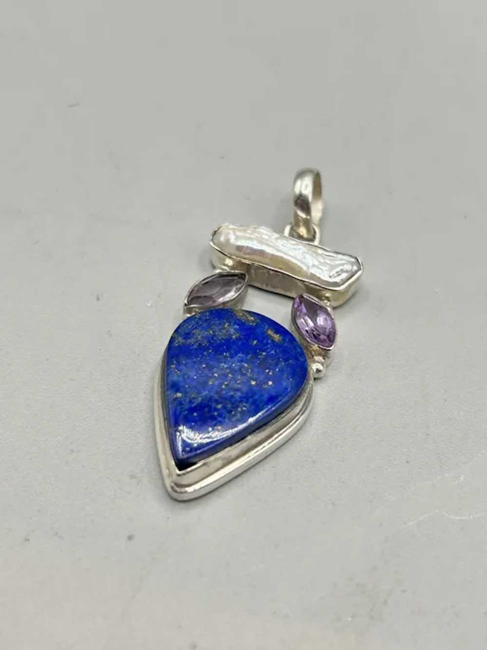 Teardrop Gemstone Pendant Lapis Lazuli Amethyst &… - image 2