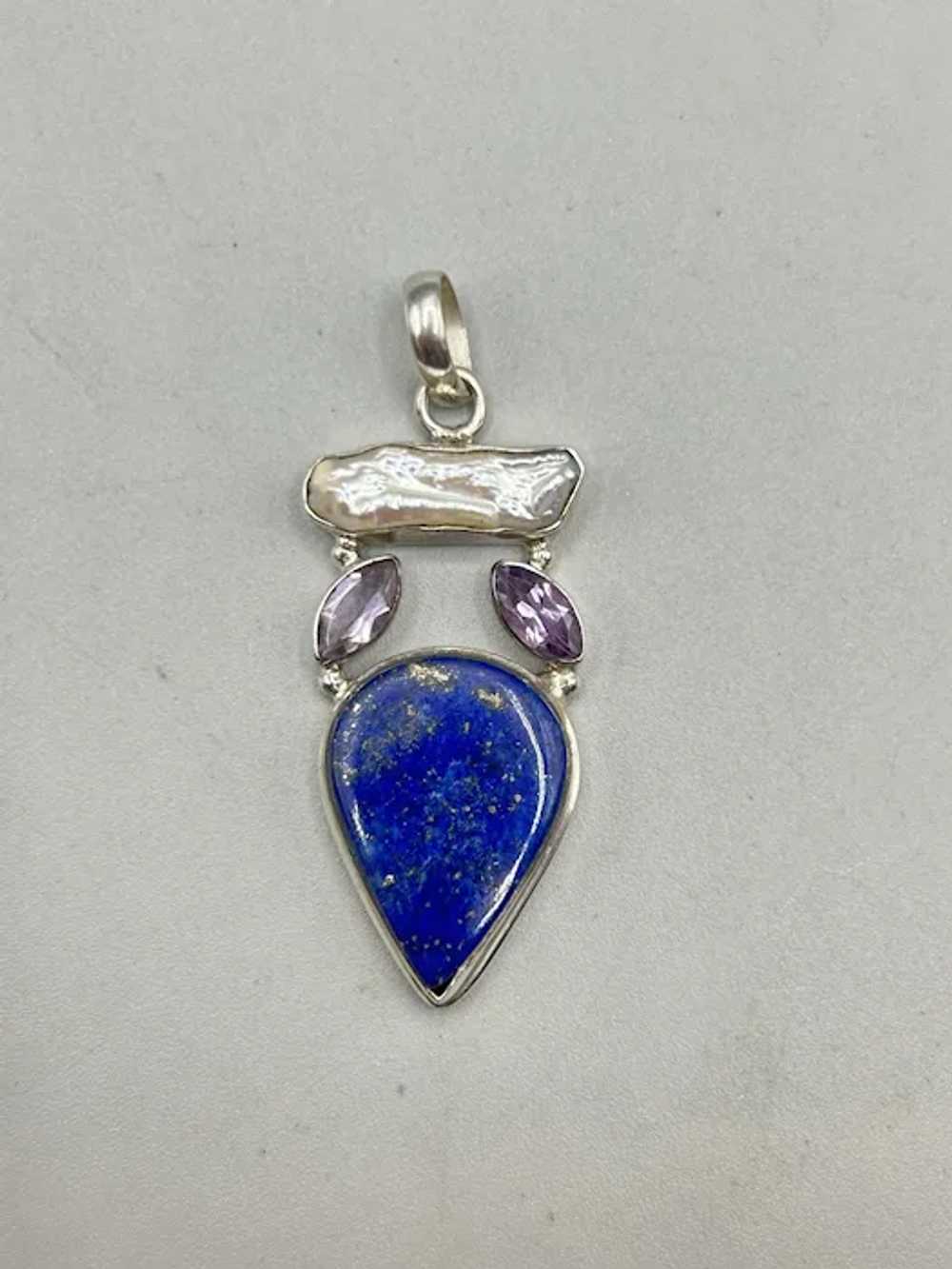 Teardrop Gemstone Pendant Lapis Lazuli Amethyst &… - image 3