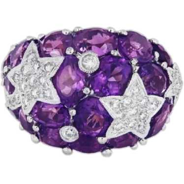 Impressive Amethyst Two Tone Ring with Diamonds