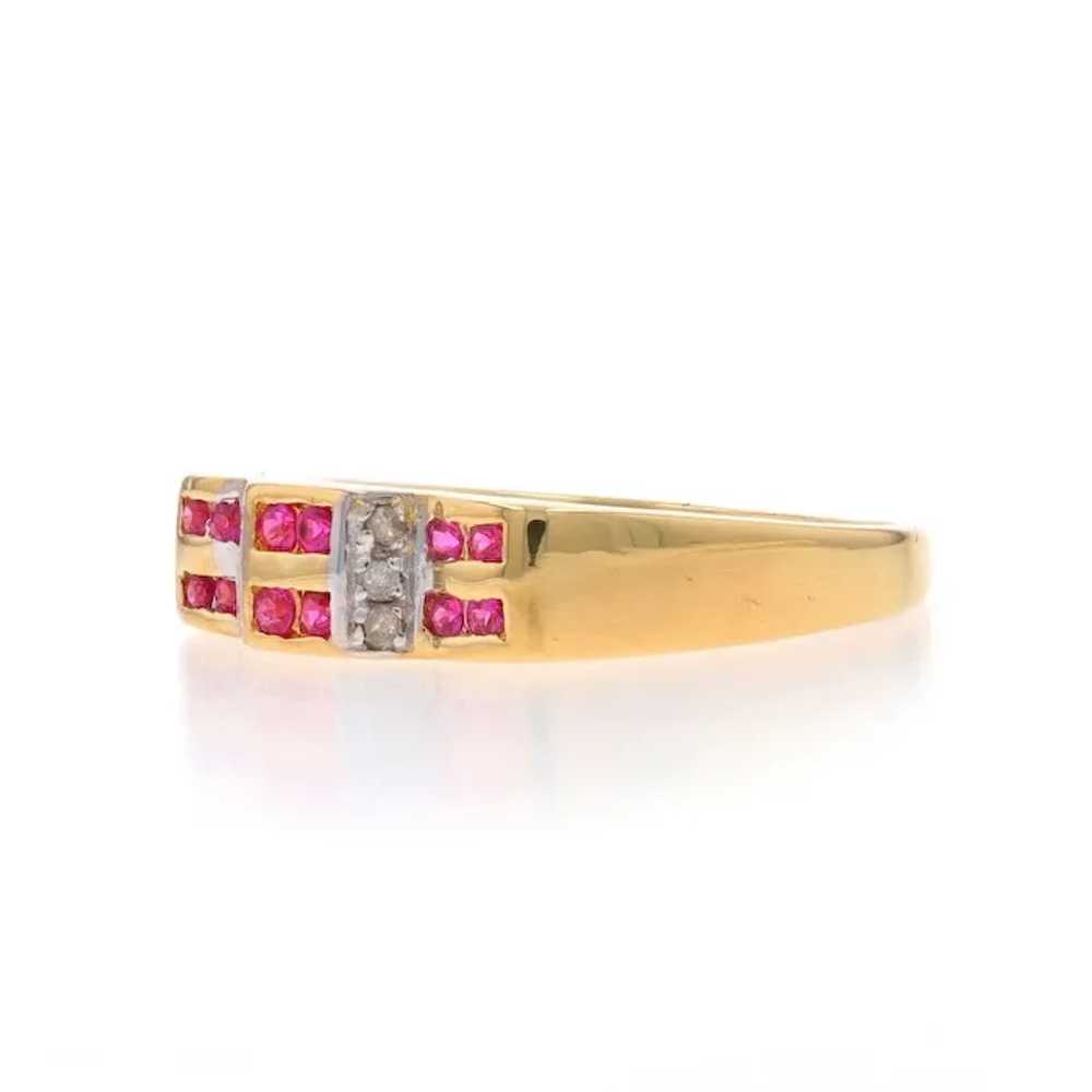 Yellow Gold Ruby & Diamond Cluster Band - 18k Rou… - image 3