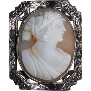 Carnelian Shell Cameo Pin Sterling Frame - image 1