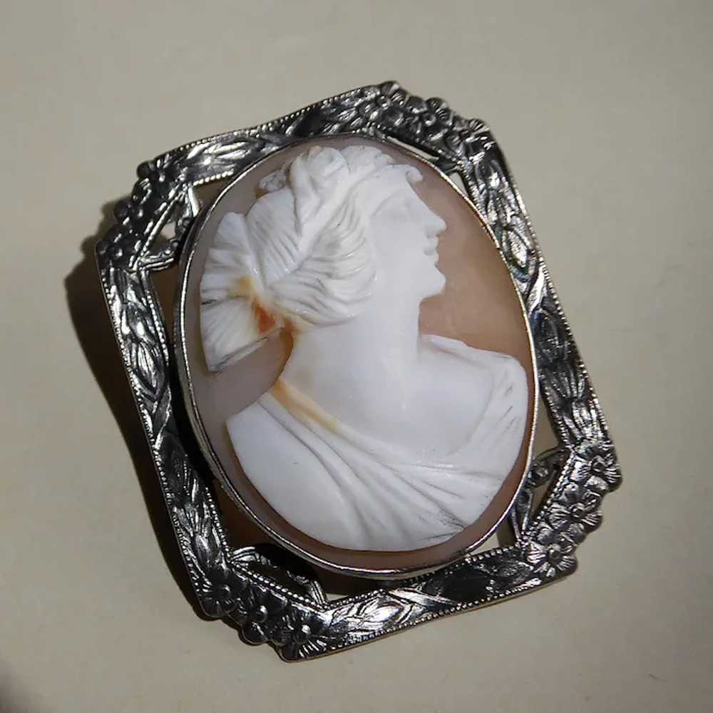 Carnelian Shell Cameo Pin Sterling Frame - image 3