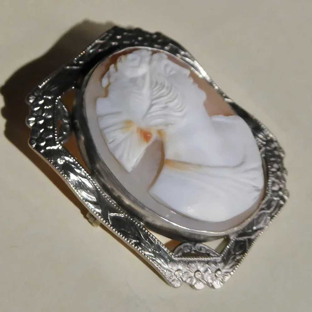 Carnelian Shell Cameo Pin Sterling Frame - image 5