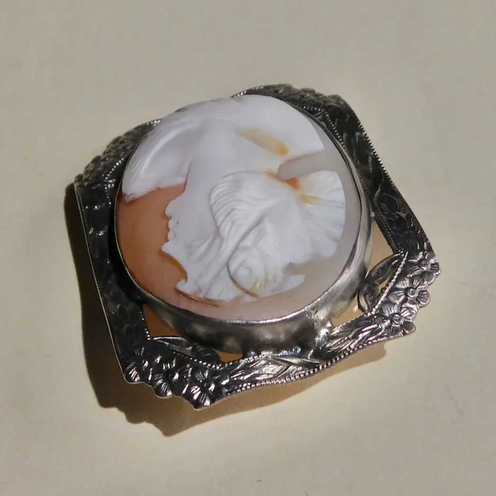 Carnelian Shell Cameo Pin Sterling Frame - image 7