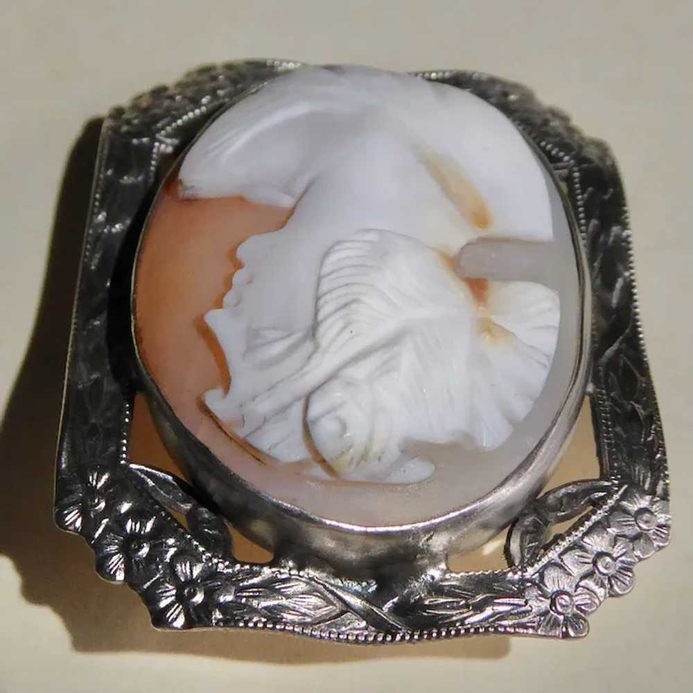 Carnelian Shell Cameo Pin Sterling Frame - image 8