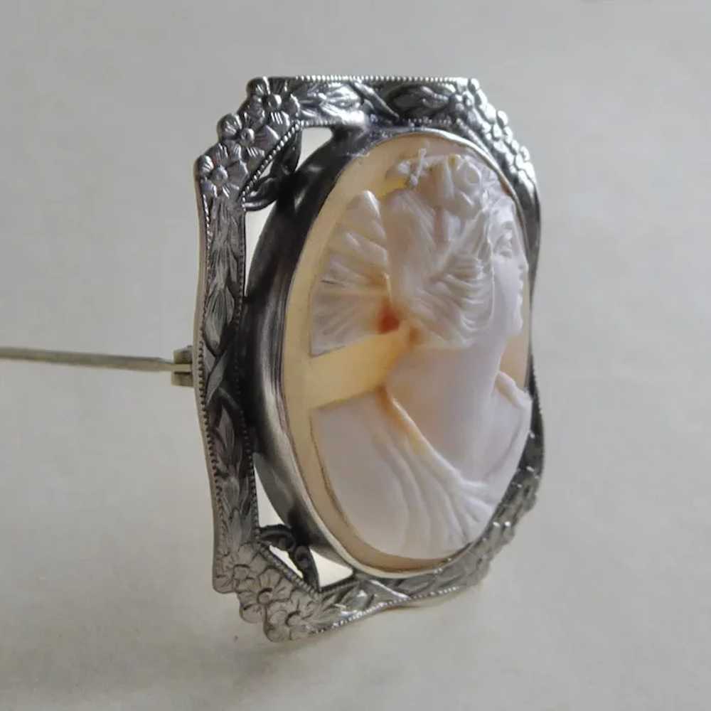 Carnelian Shell Cameo Pin Sterling Frame - image 9