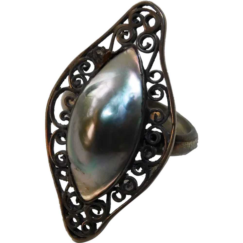 Fabulous STERLING Blister Pearl / Shell Vintage E… - image 1