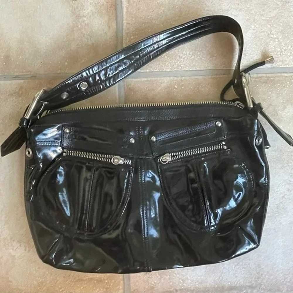 Vintage GAP black patent leather, hobo, shoulder … - image 1