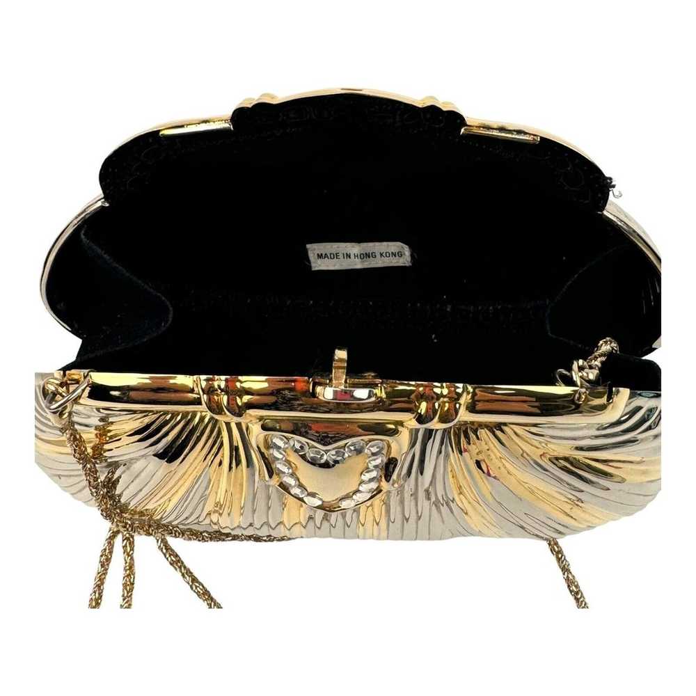 Vintage Hard Clam Shell Evening Clutch With Gold … - image 10